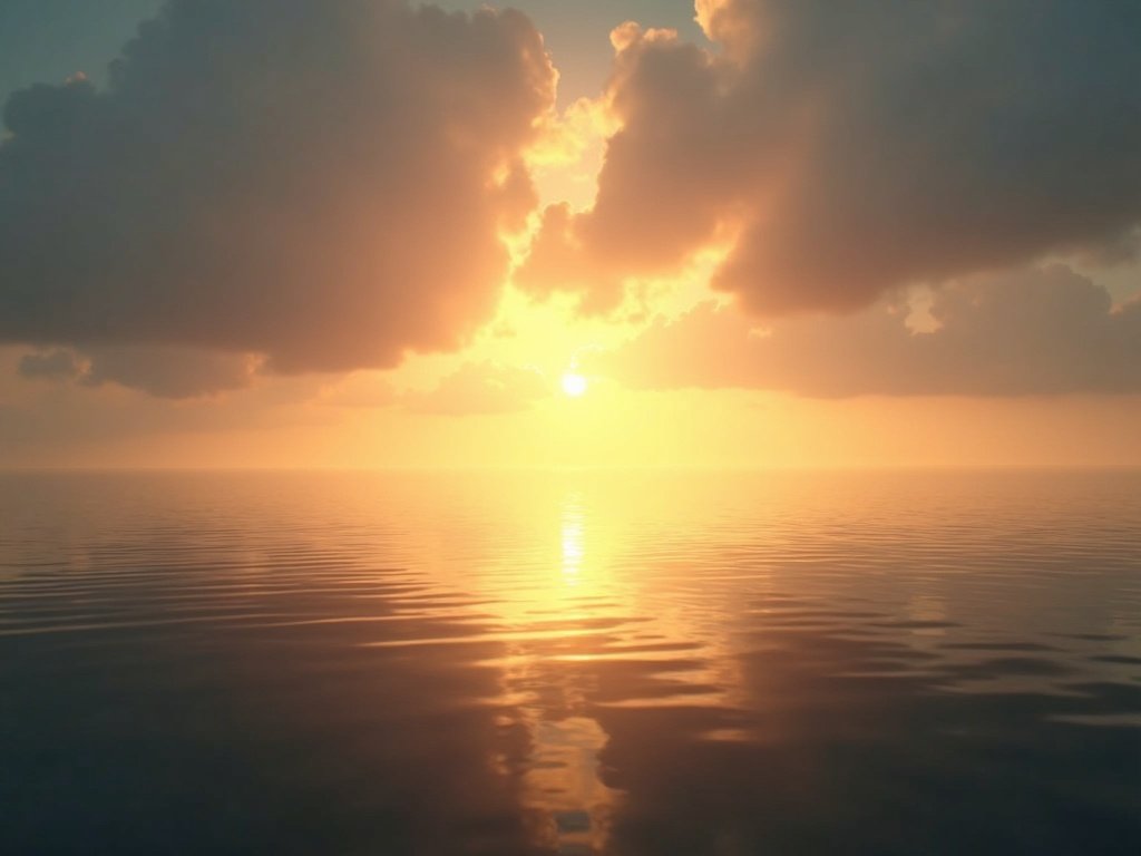 Calm sea at golden hour after storm — faith strengthened through doubt
