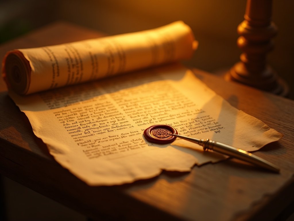 Ancient papyrus letter with wax seal — the Epistle of James on faith and works