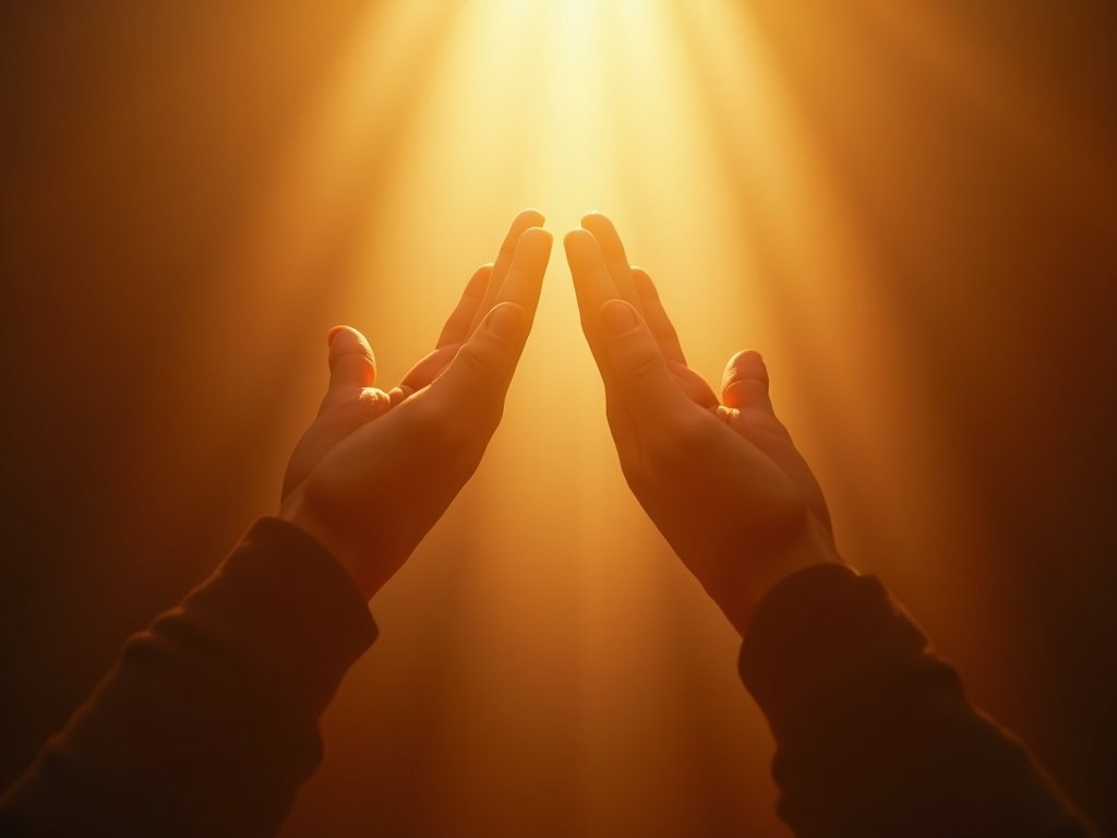 Open hands in prayer reaching upward — asking God for more faith