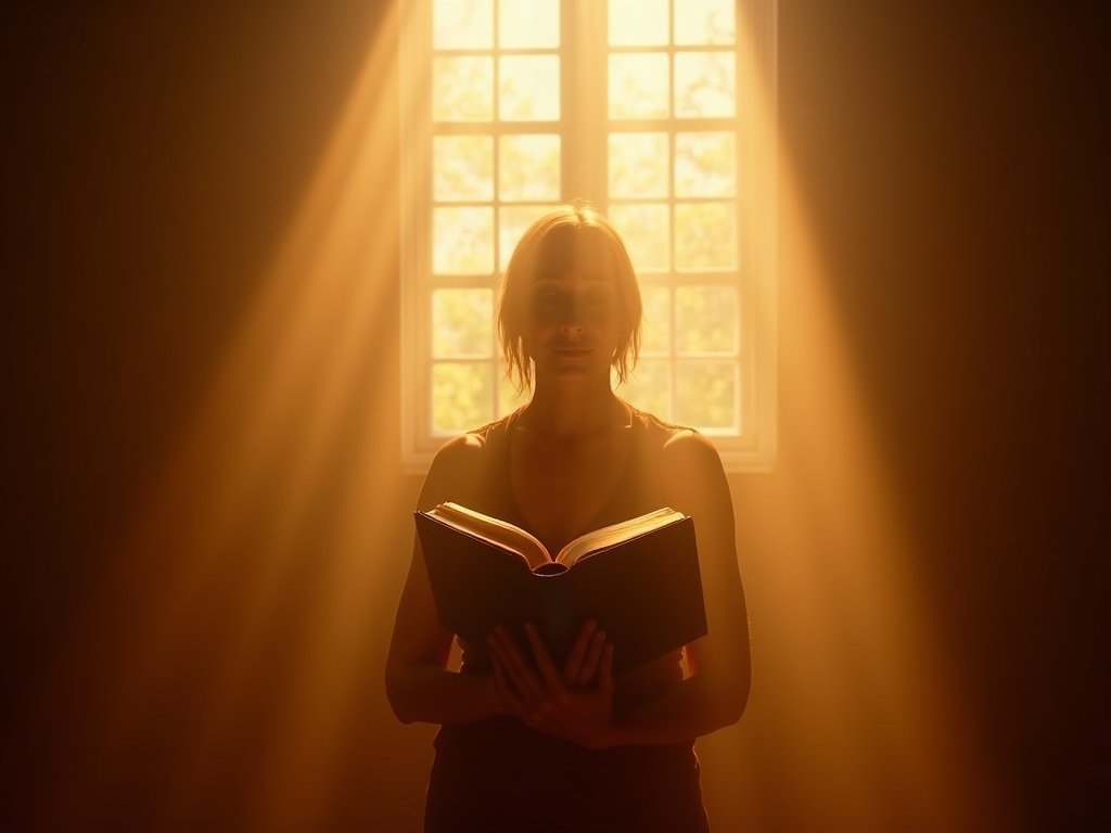 Person at window with open Bible — declaring God's word in faith