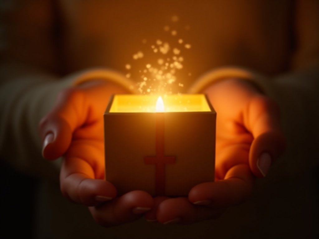 Gift box with light inside — faith as a spiritual gift from God