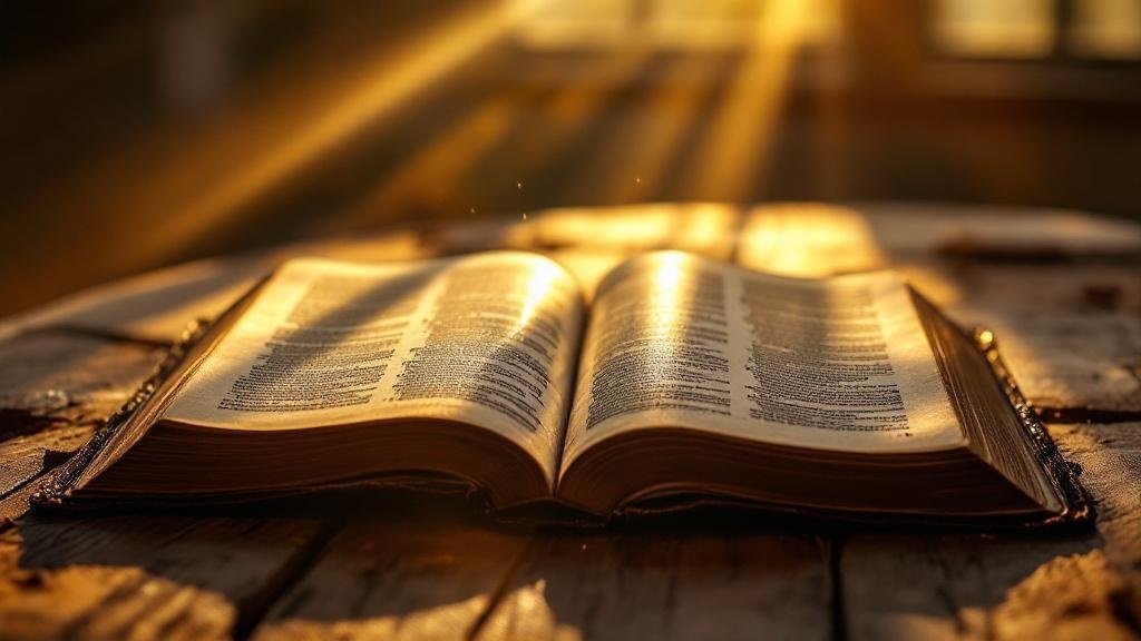 Open Bible with golden sunlight streaming across the pages — biblical faith defined