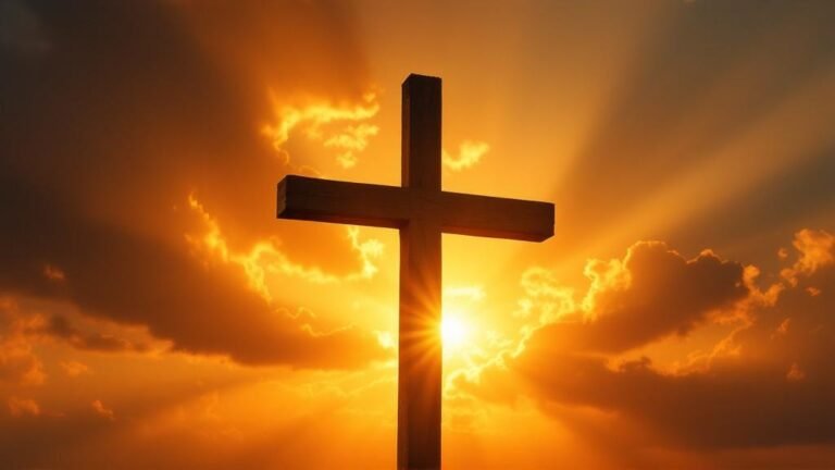 Cross silhouette at golden sunset — saving faith in Jesus Christ