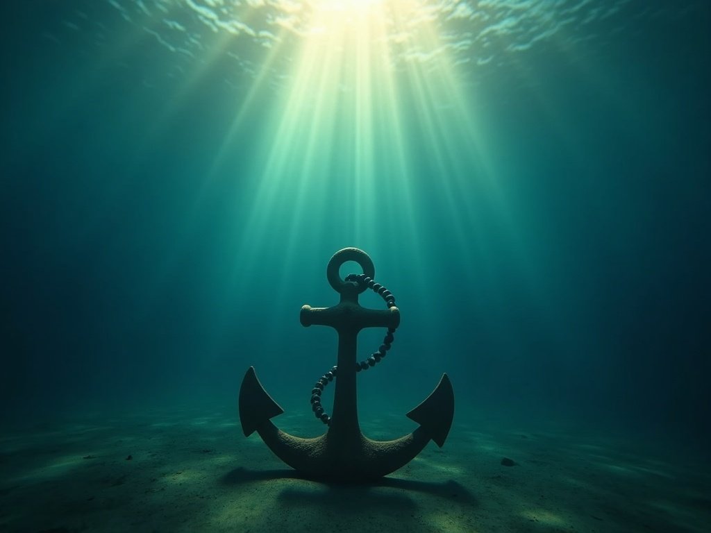Ship's anchor on seafloor in clear water — faith as the anchor of hope