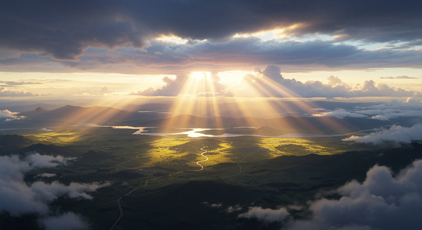 Sunshine breaking through clouds